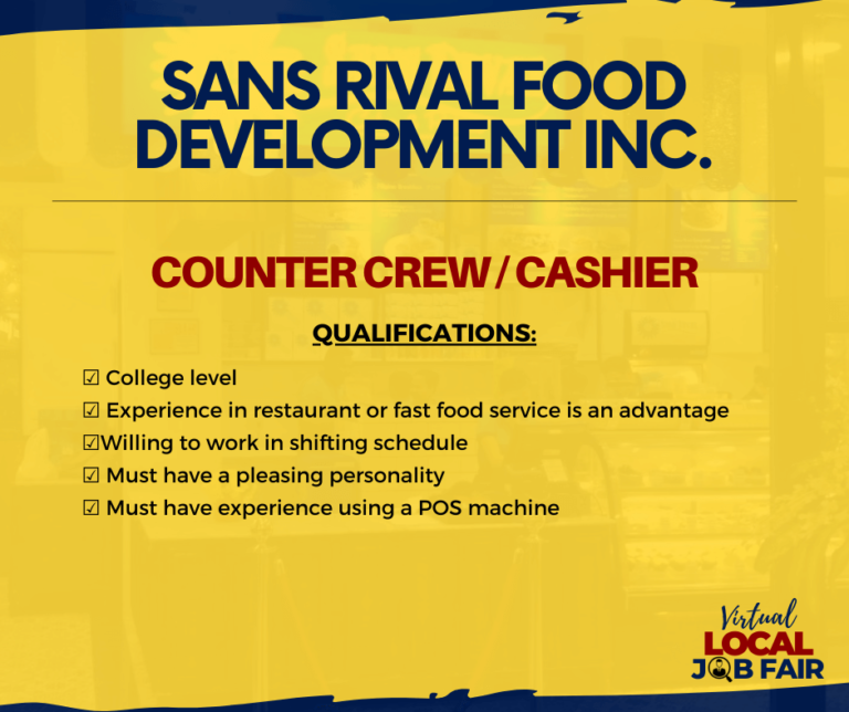 Sans Rival Counter Crew or Cashier